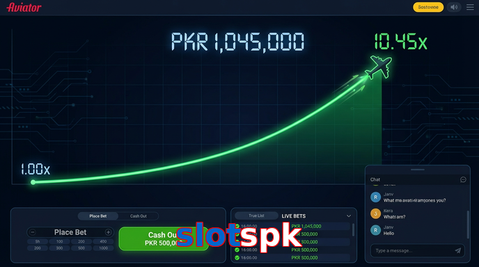 Main screen of Slotspk aviator page for PK players