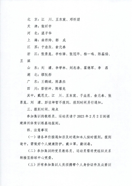 新一届中国男、女排集训名单公布江川、袁心玥领衔